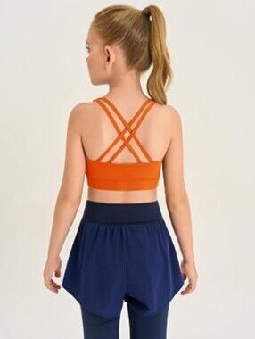 Girls Athletic Sports Bra Kids Strappy Back Training Bra Orange